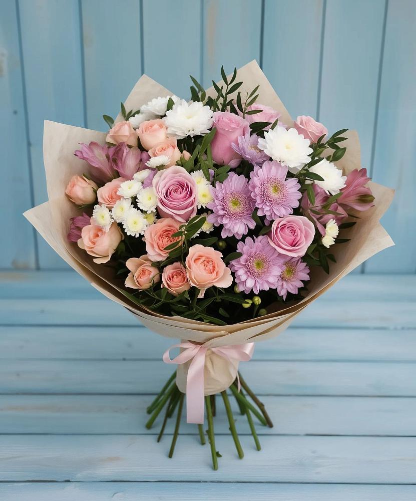 Букет цветов из: Хризантемы, Розы и Альстромерии в Верхнем Карачане