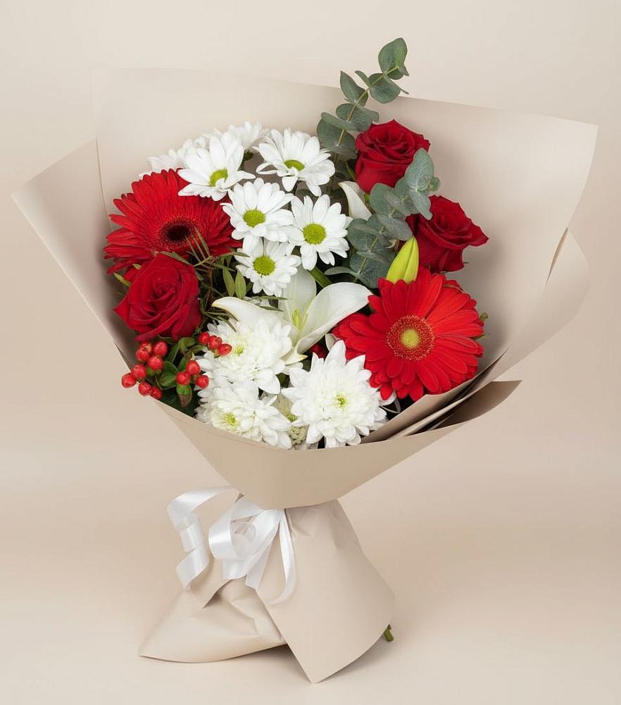 Букет цветов из: Розы, Хризантемы, Герберы и Лилии в Верхнем Карачане