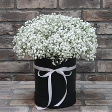 Цветочная композиция из Гипсофила в шляпной коробке в Верхнем Карачане
